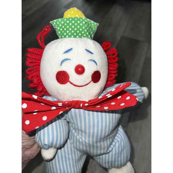 Vintage Eden Stuffed Plush Circus Clown Red Tie Blue Stripes Yarn Hair Toy 14" - Picture 6 of 7